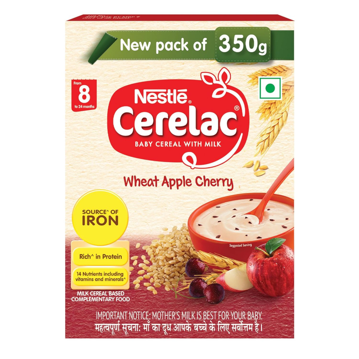 Nestle Cerelac Fortified Baby Cereal with Milk from 8 to 24 Months Wheat Apple Cherry 300 gm