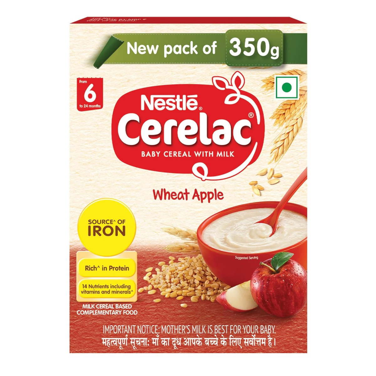 Nestle Cerelac Baby Cereal with Milk from 6 to 24 Months Wheat Apple