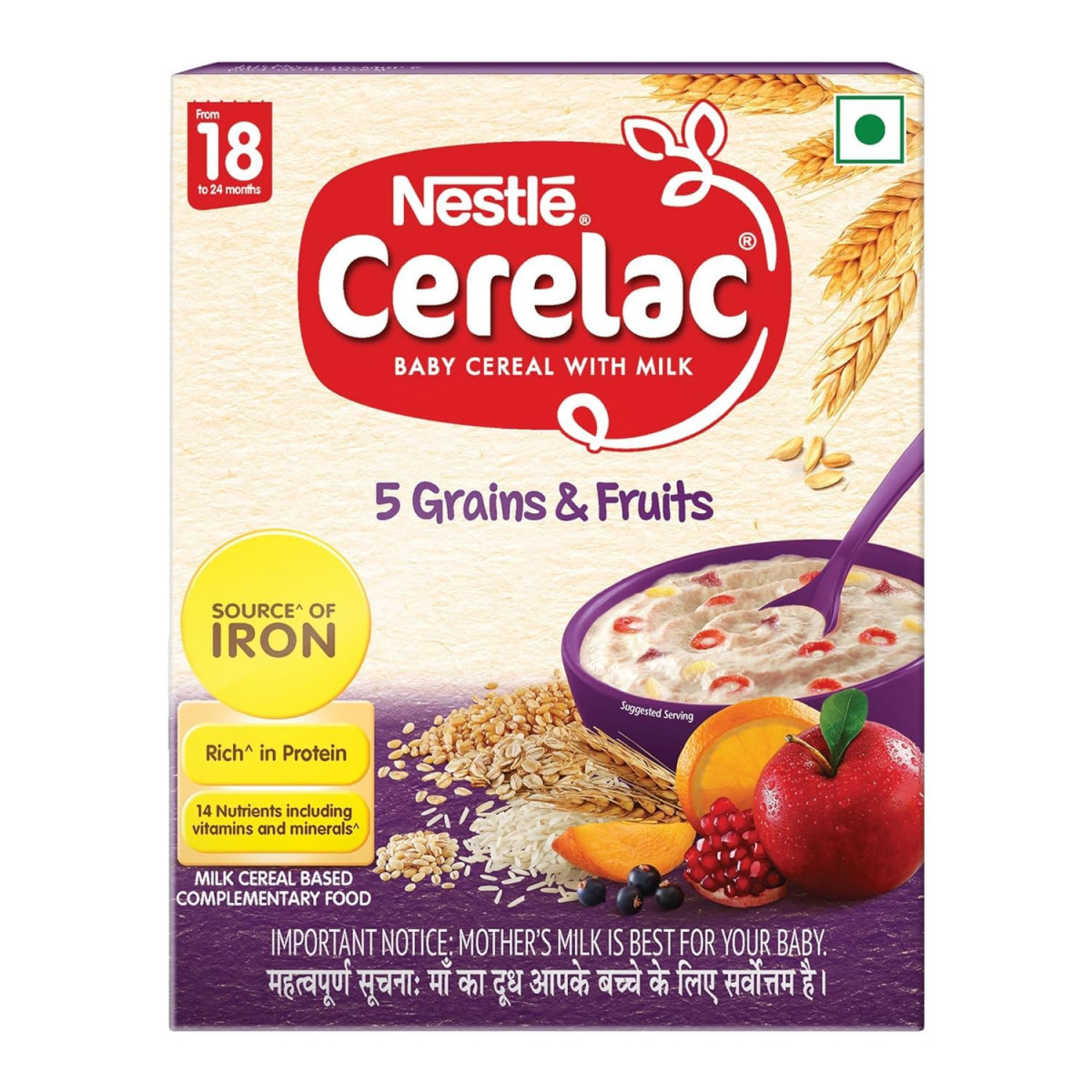 Nestle Cerelac 5 Grains & Fruits Baby Cereal, 18 to 24 months, 300 gm Refill Pack