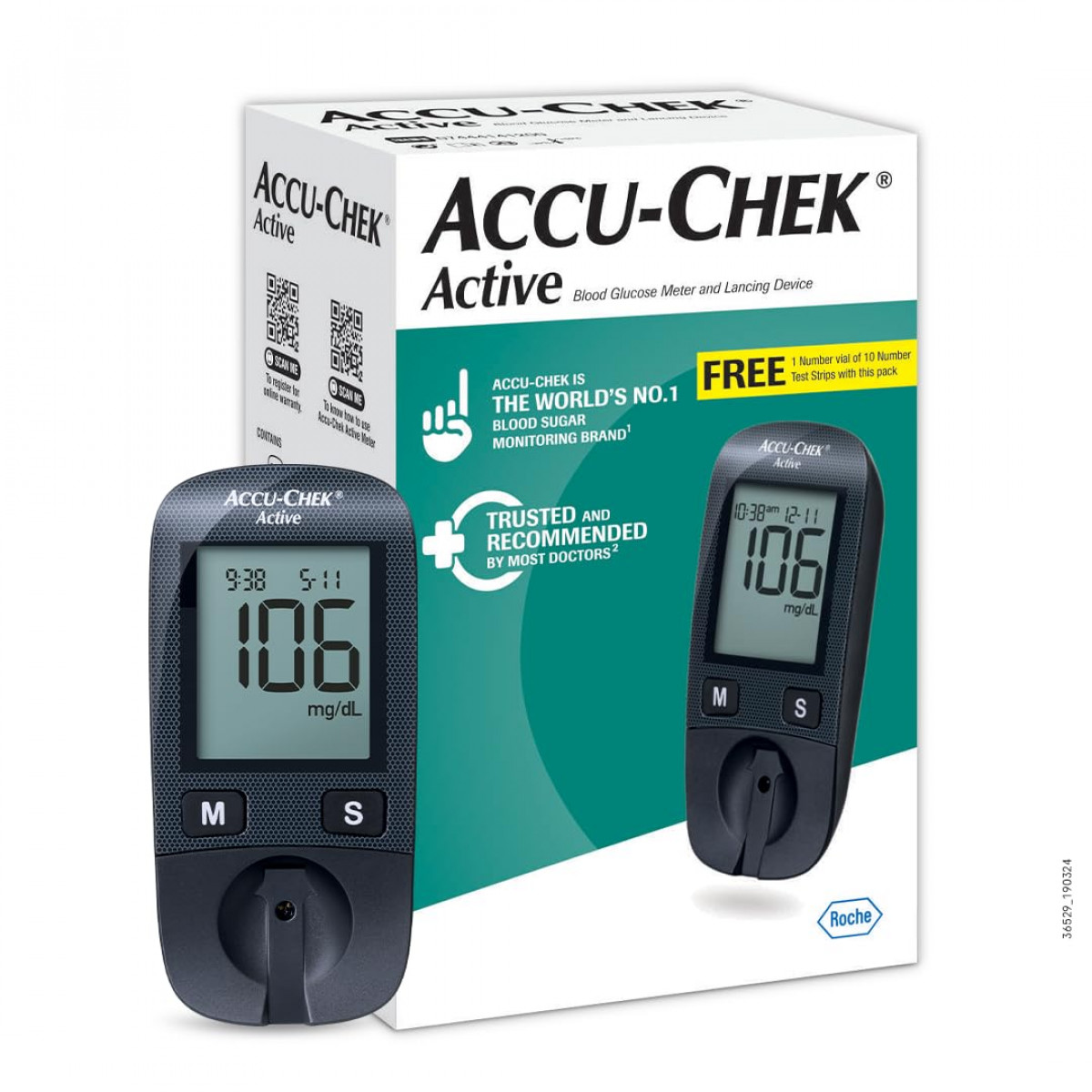 Accu-Chek Active Blood Glucometer Kit (Box of 10 Test strips Free)