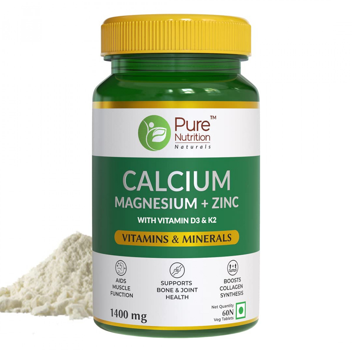 Pure Nutrition Calcium, Magnesium, Zinc, Vitamin D3, and K2 (600 IU) - 60 Tablets