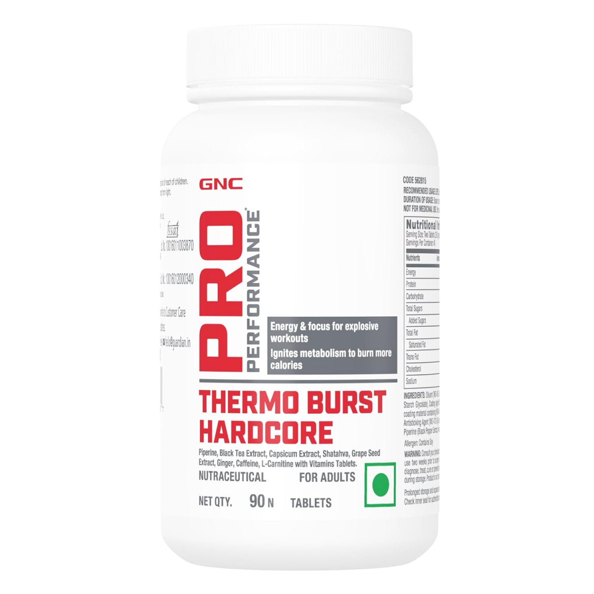 GNC Pro Performance Thermo Burst Hardcore Fat Burner - 90 Tablets