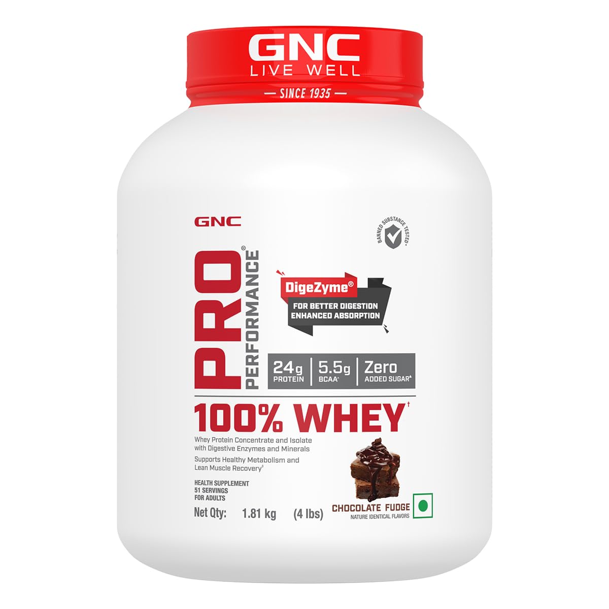 GNC Pro Performance 100% Whey Protein Powder Chocolate Fudge 4Lbs